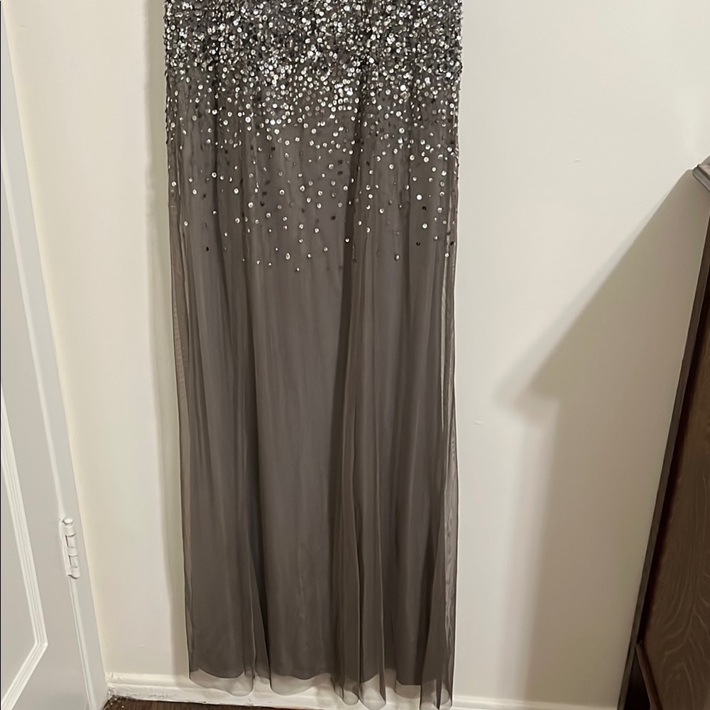 Adrianna Papell Silver Sequin Long Sleeve Mesh Dress - Picture 3 of 8
